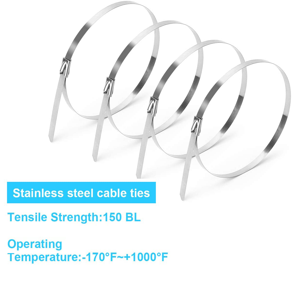 ADD GEAR Stainless Steel (316) Self-Locking Cable Zip Ties Exhaust Wrap Multi-Purpose DIY Locking Cable Metal Zip Ties - (300 mm / 12 inches) (10)