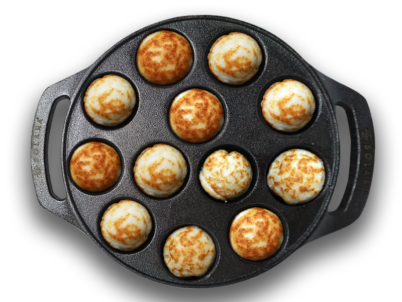 SOLARA Cast Iron 8" inch (20 CM) Paniyaram Pan (12 Cavities) | Pan for Appe/Gunta Ponganalu/Paddu | Cast Cookware