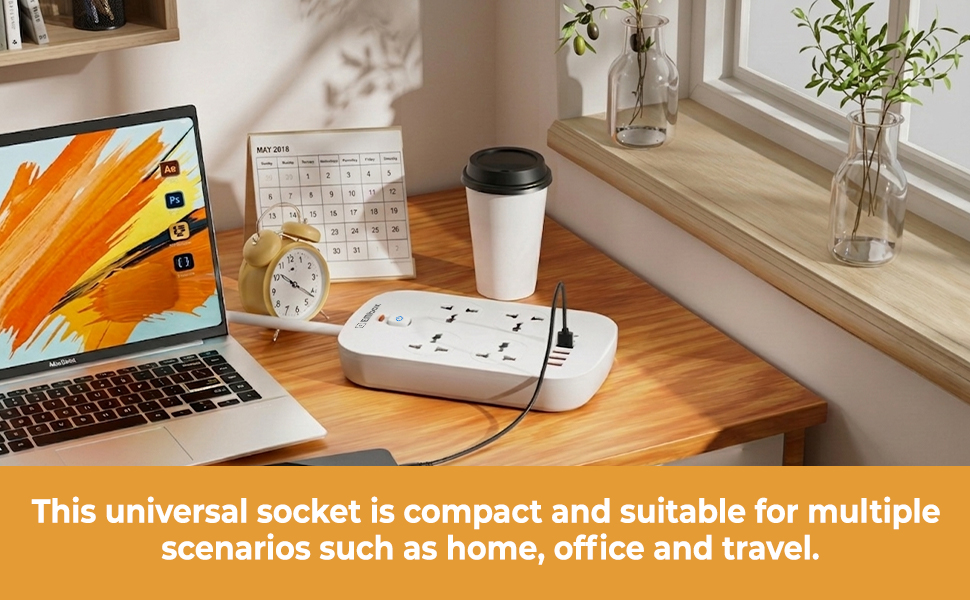 Embox Extension Board 5 Meter Cable with USB Type C | Extension Board with Switches Spike Guard 4 Universal Sockets Extension Cord | Safety Shutter LED Indicator-2500W