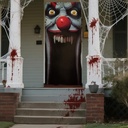 PRESENCE 34”x70” Halloween Door Cover, Clown Halloween Door Decorations, Party Supplies Favors for Garage Window Wall Cover Decor