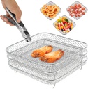 Air Fryer Three Stackable Racks,Air Fryer Rack for 5.8-8 Qt Air Fryer Multifunctional Dehydrator Rack with Tong Air Fryer Accessories for Oven, Microwave 7.87X7.87X3.54 Inc