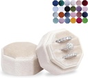 BLUTETE Velvet 3 Slots Jewelry Ring Box Engagement Wedding Box Keepsake Box Bridal Photo Ring Triple Slots Octagon (Champagne)