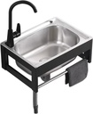 Wall Mounted Bathroom Sink,Single Bowl Stainless Steel Sink,with Faucet Drain Towel Bar,w/Cold And Hot Water Pipe Faucet,for Restaurant, Bar, Cafe, Kitchen,Hotel,Salon & Spa. ( Size : 38x33x21cm )
