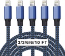 5Pack(3/3/6/6/10 FT)[Apple MFi Certified] iPhone Charger Long Lightning Cable Fast Charging High Speed Data Sync USB Cable Compatible iPhone 13/12/11 Pro Max/XS MAX/XR/XS/X/8/7/Plus/6S iPad AirPods