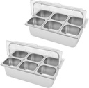 2Pcs Countertop Food Display Container, 6 Pans Stainless Steel Ice Food Serving Tray with Clear Roll Top Cover & 12 Spoons Buffet Condiment Dispenser for Restaurant Hotel Kitchen Party
