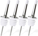 Liquor Bottle Dispenser Spouts – Classic Speed Pours for Alcohol, Olive Oil and Shave Ice Syrup – Rustproof Stainless Steel with Tapered Pouring Funnels and Dust Caps (4 Pack)