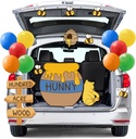 43PCS Halloween Winnie Trunk or Treat Outdoor Decoration Hunny Honey Jar Bee Cutouts for Car Archway Garage Decoration Cute Winnie Cutout with Backdrop and Balloons for House Door Decor
