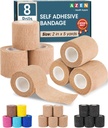 AZEN 8 Pack Self Adhesive Bandage Wrap, 2" X 5 Yards Elastic Cohesive Bandage Wrap, Skin Color Athletic Tape, Vet Wrap, Ankle Tape, Tattoo Grip Tape Wrap