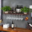 Wall,Mounted Wine Rack with Glass Holder– for Wine Bottles & Stemware Glasses, Elegant Metal Storage for Kitchen, Dining Room, Bar, Wine Cellar,100x25x17cm