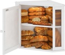 Corner Bread Box for Kitchen Countertop,Bread Storage for Homemade Bread, Double Layer Large Bamboo Kitchen Storage Bin with Window (White, Medium)
