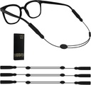 Adjustable Glasses Strap, Anti-Slip Sunglasses Strap for Sports, No Tail Glasses Holder Cord, with Steel Wire Cable Eyewear Retainer (3 Pcs, Black)