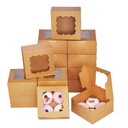 Bakepacker 60pcs Kraft Cookie Boxes 6x6x3 inches Easy Assemble Macaroon Pastry Boxes Bakery Boxes with Window for Bakery