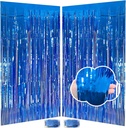 Blue Streamers Party Decorations 3.3x8.2ft, 2 Pack Dark Blue Tinsel Backdrop for Ocean Themed Party Decor, Glitter Blue Foil Fringe Curtains for Door Decorations Hanging Birthday Baby Shower Halloween