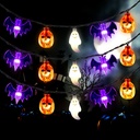 Mosoan Halloween Lights, 20Ft 30 LED Pumpkin Ghost Bat String Lights Battery Operated with Timer, 8 Light Modes Halloween Fairy Lights for Indoor Outdoor Party Home Yard Window Decor