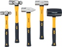 STEELHEAD 5-Piece Fiberglass Handle Hammer & Mallet Set - 16oz Ball-Peen, 32oz Ball-Pein, 32oz Rubber Mallet, 3lb Sledge, 3lb Cross-Pain - Metal Working, USA-Based Support