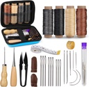 MORFEN Leather Sewing Kit, Leather Stitching Kit with Sewing Awl, Needles, Waxed Thread, Upholstery Repair Kit, Heavy Duty Sewing Tools for Hand Stitching Car Seats, Sofa, Carpets, Shoes, DIY Craft