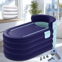 Inflatable Bathtub Adult 63'' Portable Blow Up Bath Tubs with Cordless Air Pump, Ideal for Hot Ice Bath, Quick Drain Design with 9'10'' Long Hose, Phone Pocket, Water Cushion (Blue)
