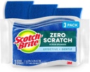 Scotch-Brite Zero Scratch Scrub Sponge, 3 Kitchen Sponges for Cleaning Around the Home, Bathroom & More, Effective + Gentle Dish Scrubber, Best for Nonstick Pots and Pans, Safe on Most Surfaces