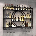 Wall Mounted Wine Rack, Modern Industrial Hanging Liquor Bottles Shelves with Wine Glass Holder, Metal Floating Wine Storage Display Shelf, for Bar, Kitchen, Wine Cellar,47 inch