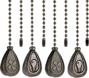 4 Pack Bronzed Ceiling Fan Pull Chain Extension, 12 Inches Classic Drop Shaped Pendant Pull Chains for Ceiling Fans and Lights, Decorative Fan Pulls Extenders with Connector (2 light and 2 fan)