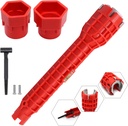8 in 1 Multifunctional Sink Wrench, Under Sink Wrench Faucet Tool, Kitchen Drain Tub Removal Nut Plumbing Installation and Repairs Tool for Toilets Bathroom Tight Spaces (Red, 1 Set)