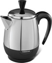 Farberware Electric Coffee Percolator, FCP240, Stainless Steel Basket, Automatic Keep Warm, No-Drip Spout, 4 Cup, Black/Silver