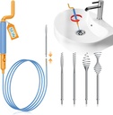 50 Inch Drain Snake Hair Drain Clog Remover, Replaceable & Reusable Sink Snake with 5 Spring Heads & Rotating Handle, Anti-break Steel Sink Drain Cleaner for Bathroom, Shower, Bathtub