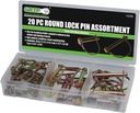 Grip Lynch Pin Assortments (20 pc Round Lock Pin) - Includes 2-1/2 x 1/4, 2-1/2” x 5/16”, 1-3/4” x3/8” - Zinc Plated Stainless Steel - Keeps Trailer Couplers Locked - Home, Travel, Garage