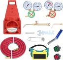 Oxy Acetylene Torch Kit, Portable Oxyacetylene Welding and Cutting Kit with Pressure Gauge and Brass Nozzle, Welding Torch Kit, Welding Cutting Torch Kit with Pipe (Without Gas Cylinder) Red