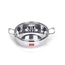 Sumeet Stainless Steel Induction Bottom (Encapsulated) Kadhai with Glass Lid Size No.14 (3 L, 25.2 x 25.2 x 8.6 Cm)