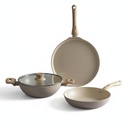 Lifelong 3 Piece Forged Cookware Set With Common Lid |2.2L Kadhai with Lid 24cm |Ceramic Coated |1.4L Fry Pan 24cm | 1.2L Tawa 26cm |Induction & Gas Compatible | Non-Riveted Handle | Non-Stick Coating