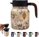 35 Oz, Insulated Teapot With Handle, Stainless Steel Thermal Coffee Carafe For Cold Hot Drinks (1000ml-Wooden Handle-green)(#5)