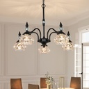5-Light Vintage Black Crystal Chandeliers for Dining Room, Antique Victorian Chandelier, Modern Farmhouse Hanging Light Fixtures for Kitchen Island Living Room Bathroom Office