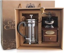 Coffee Grinders, French Press Coffee Grinder Set - Metal & Wood Design, Burr Grinder & French Press for Smooth Coffee, Ideal for Home & Camping, Coffee Table Decor, 7.9 x 5.1 x 2.6 inches