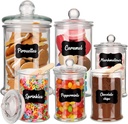 6 Set Christmas Hot Chocolate Bar Cocoa Bar Supplies Large Mason Glass Jar with Airtight Lid Spoon Label Sticker Decorative Cocoa Cookie Storage Bottle for DIY Coffee Home Kitchen