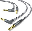 2 Pack Aux Cable, 6.6ft/2M TRS Auxiliary Cables 90 Degree Right 3.5mm Nylon Braided 1/8 AUX Cord for Car Compatible with Stereos, Speaker, iPod iPad Smartphone, Headphones Sony,Echo Dot,Beats- Grey