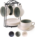 SIDUCAL Stackable Cappuccino Cup Set of 4 [8oz] Ceramic Coffee Cups with Saucers and Cup Holder,Microwave/Dishwasher Safe,Espresso Demitasse Cups(Green)