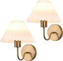 Brushed Gold Wall Sconces Sets of 2, White Pleated Fabric lampshade, Indoor Gooseneck Wall Lamp Lighting, Bathroom Dresser Hardwired sconces wall decor Fixture for Living Room Bedroom Dining Room