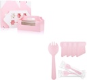 EUSOAR 25pcs 9.4"x 6.2"x 3.0" Pink Cupcake Boxes and 100pcs 4.5"x1.3" Disposable Sporks
