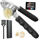 GORILLA GRIP Garlic Press and Peel Set, Heavy Duty Mincer Tool, Easily Mince and Crush Garlics, Ginger, Nuts, Seeds, Large Ergonomic Handle, Peeler Included for Peeling Cloves, Kitchen Gadgets, Black