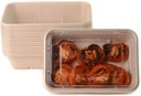 EcoQuality 34oz Compostable Eco Friendly Container trays with Lids - Rectangular Oblong Tree Free Sugarcane Bagasse Meal Prep Bento Boxes Take Out Catering Microwavable Deep Container (600)