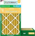 Filterbuy 16x25x4 Air Filter MERV 11 (MPR 1200) Allergen Defense Replacement (2-Pack), Electrostatic Pleated HVAC AC Furnace Filters, Made in USA (Actual Size: 15.50 x 24.50 x 3.63)