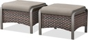Belord Outdoor Ottomans for Patio - 250 LBS Weight Capacity PE Wicker Foot Rest Ottoman Set of 2 with Metal Frame Multipurpose Outdoor Foot Stool for Porch Balcony Backyard Brown Wicker Grey Cushions