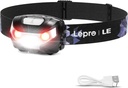 Lepro LED Headlamp Rechargeable - Super Bright Head Lamp with 5 Modes for Camping & Hiking Gear Essentials, IPX4 Waterproof Headlight Flashlight with Red Light, USB Cable Included
