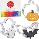 Halloween Cookie Cutters 3-Pc. Set Made in USA by Ann Clark, Pumpkin, Ghost, Bat