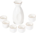 7 Piece Sake Set, White Suet Jade Ceramic Sake Cups Set, Elegant Design Best Gift for Family and Friends, with 6 Sake Cups, 1 Sake Pot Cups
