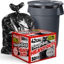 ToughBag 42 Gallon Trash Bags, 2.5 Mil Contractor Garbage Bags (50 COUNT) Heavy Duty Black Garbage Can Liners, 38 x 48" - Construction, Lawn, Industrial, Leaf - Made in USA