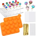 302Pcs Cake Pop Mold Set, Hoedia 12 Cavity Silicone Cake Pop Maker Mold with 100 Cake Pop Stick, 100P Candy Bags, 100P Gold Ties, 15-hole Acrylic Lollipop Holder for Making Lollipop Kits