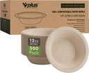 Vplus 500 Pack 12 OZ Paper Bowls Bulk, Disposable Compostable, Eco-friendly Bagasse, Heavy-duty Bowls Perfect for Milk Cereals, Snacks, Salads Nature