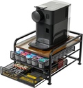 Coffee Pod Organizer Drawer – K-Cup & Nespresso Vertuo Compatible Holder, Stylish Wood & Metal Design, Durable Storage for Countertop Setup
